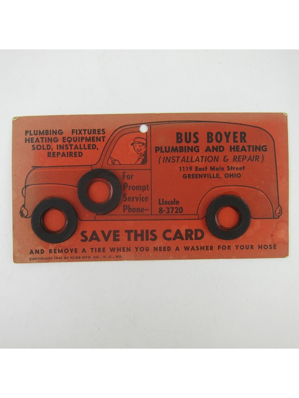 Advertising Bus Boyer Plumbing Heating Greenville Ohio Washer Tires Vintage 1941